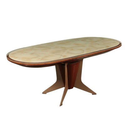 Table Veneer Wood Metal Back-Treated Glass Italy 1950s-1960s