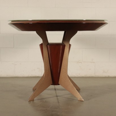 Table Veneer Wood Metal Back-Treated Glass Italy 1950s-1960s