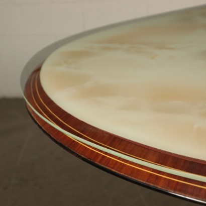 Table Veneer Wood Metal Back-Treated Glass Italy 1950s-1960s