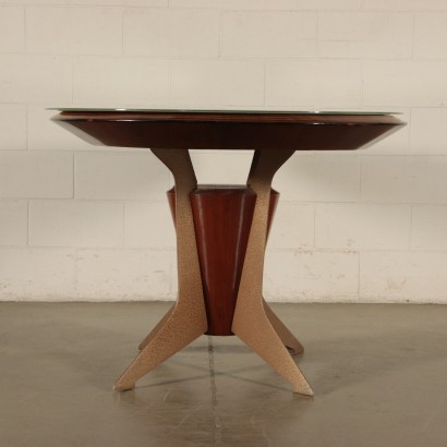 Table Veneer Wood Metal Back-Treated Glass Italy 1950s-1960s