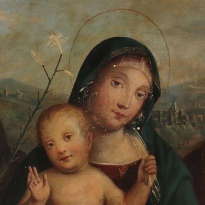 Virgin Mary with Child and Saints Oil on Board 19th Century
