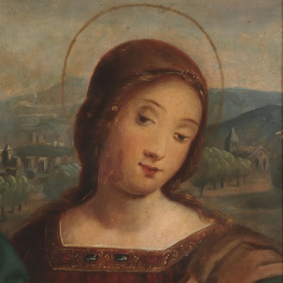 Virgin Mary with Child and Saints Oil on Board 19th Century