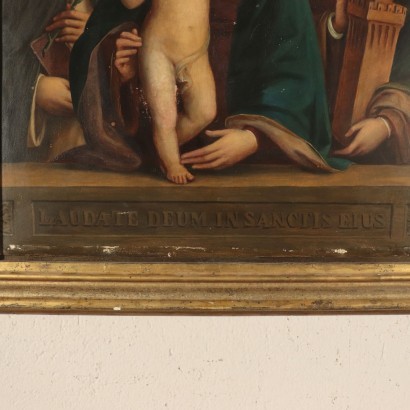 Virgin Mary with Child and Saints Oil on Board 19th Century