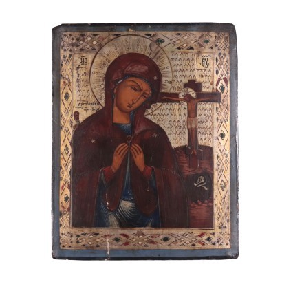 Virgin With The Cross Tempera On Panel Russia 19th Century