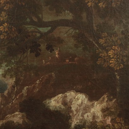 Landscape with Figure Oil on Canvas Center of Italy 17th Century