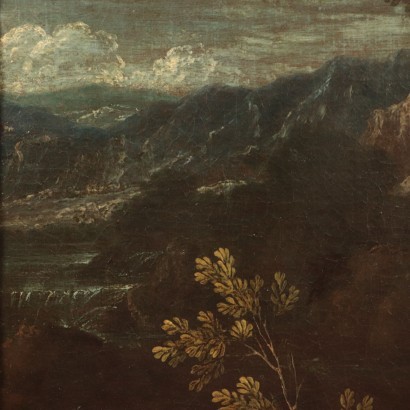 Landscape with Figure Oil on Canvas Center of Italy 17th Century