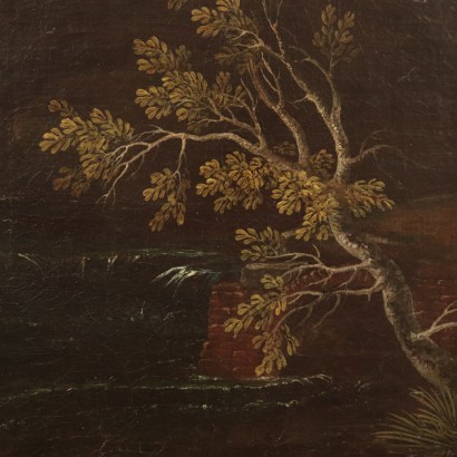 Landscape with Figure Oil on Canvas Center of Italy 17th Century