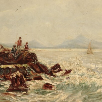 Marine Glimpse Oil on Canvas 20th Century