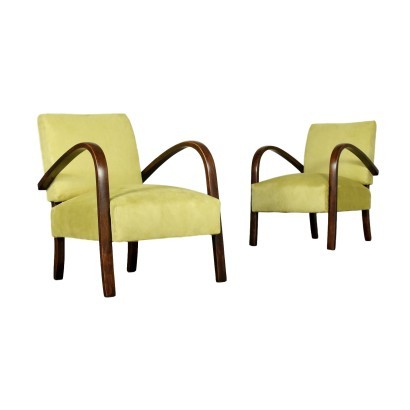 Armchairs Beech and Springs Italy 1940s Italian Prodution