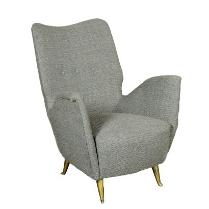 Armchair, Spring Fabric and Brass Italy 1950s Italian Prodution