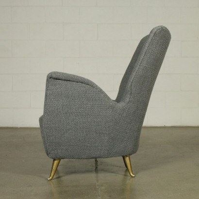 Armchair, Spring Fabric and Brass Italy 1950s Italian Prodution