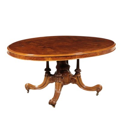 Table Victorienne Placage De Loupe De Noyer Angleterre 19 20ème Siècle