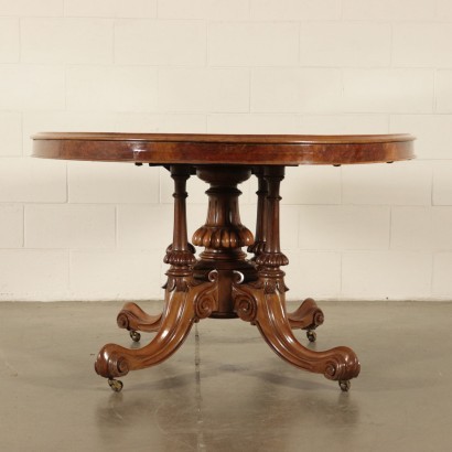 Table Victorienne Placage De Loupe De Noyer Angleterre 19 20ème Siècle