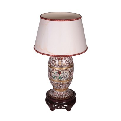 Lampe Cloisonné Bronze Bois Chine Années 1960 1970