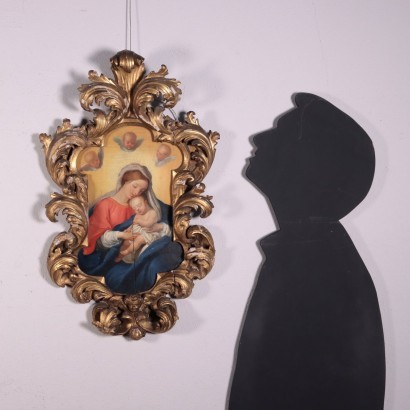 Virgin Mary with Child and Angel Oil on Board 19th Century