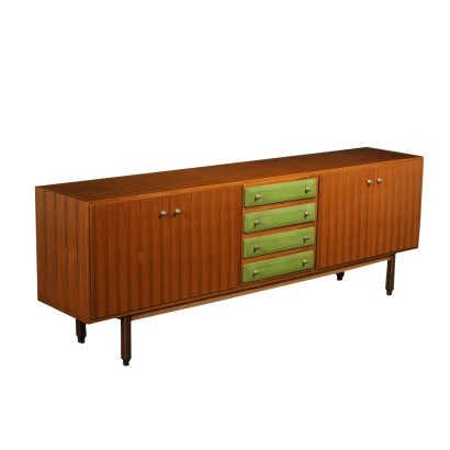 Sideboard Teak Veneer and Leatherette Italy 1960s