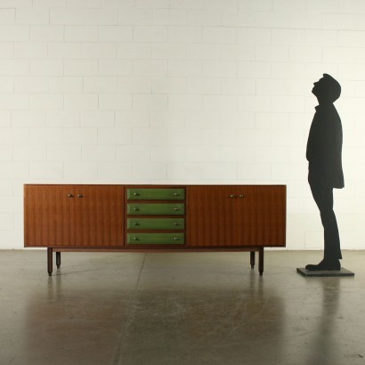 Sideboard Teak Veneer and Leatherette Italy 1960s