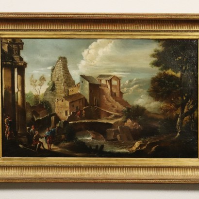 Landscape with Architectures and Figures Center-Italian School 1700