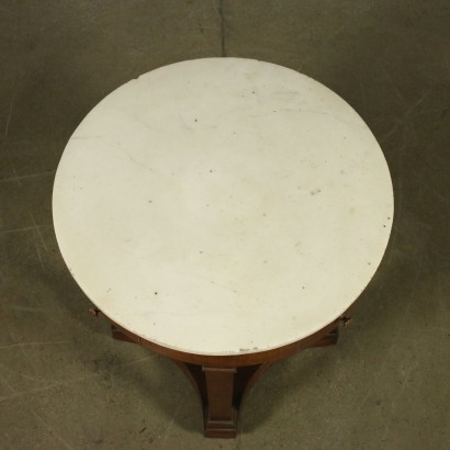 Empire Style Table Cherry Veneer and White Marble Italy 19th Century