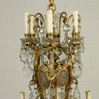 Neoclassical Taste Chandelier Gilded Bronze Glass Italy 20th Century