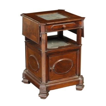Umbertino Style Bedside Table Walnut Bardiglio Marble Italy 19th Cent