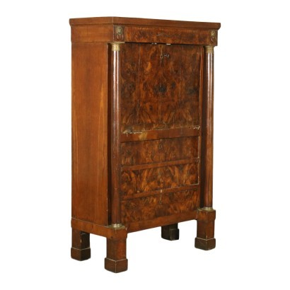 Empire Style Lombard Secretaire Burl Veneer Italy 19th Century