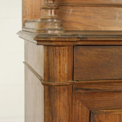 Two Bodies Cupboard Walnut Veneer Italy 19th Century