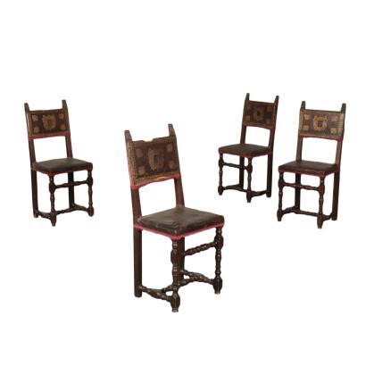 Groupe de 4 Chaises Baroque Noyer Châtaignier - Italie XVIII Siècle