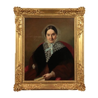 Portrait of Gaetano Negri's Wife Oil on Canvas 19th Century