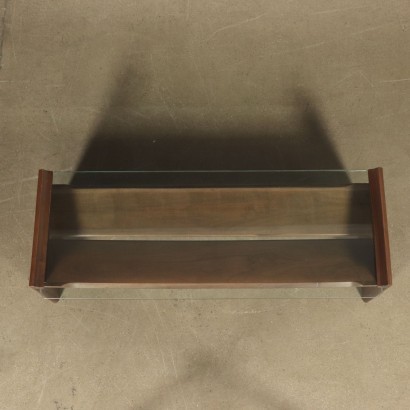 Coffee Table Glass Walnut Veneer Italy 1980s