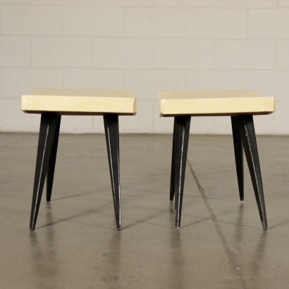 Pair Of Stools Ebony Stained Wood Italy 1950s