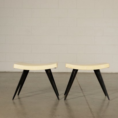 Pair Of Stools Ebony Stained Wood Italy 1950s