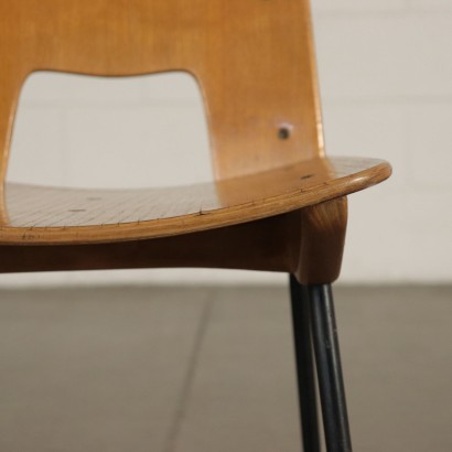 Group Of Six Chairs Plywood Enamelled Metal Italy 1960s