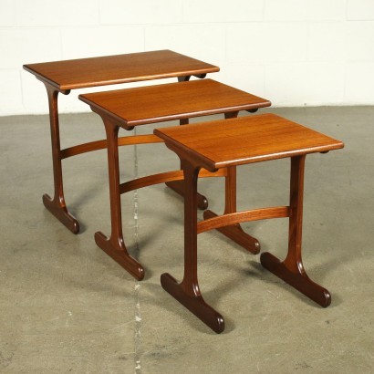 Trio Tables Solid Wood Teak Veneer England 1960s