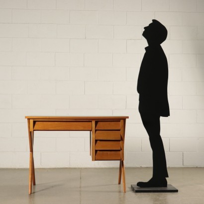 Writing Desk Beech Veneered Solid Wood Formica Italy 1950s