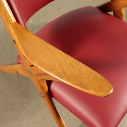 Small Armchairs Stained Beech Wood Foam Leatherette Italy 1950s