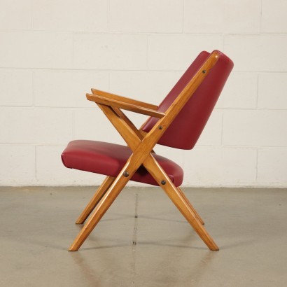 Small Armchairs Stained Beech Wood Foam Leatherette Italy 1950s