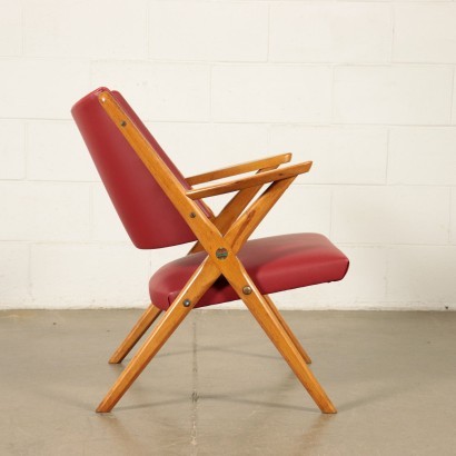 Small Armchairs Stained Beech Wood Foam Leatherette Italy 1950s