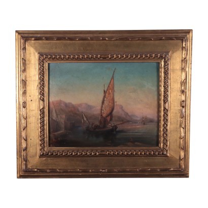 Paysage Maritime Huile sur Toile Italie XIX Siècle