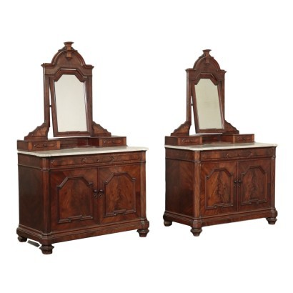 Pair Of Bedside Tables Umbertino Mahogany Marble Mirror Italy Late 800