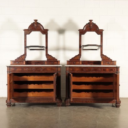 Pair Of Bedside Tables Umbertino Mahogany Marble Mirror Italy Late 800