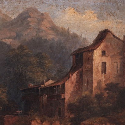 Öl auf Karton Berglandschaft Italien XIX Jhd