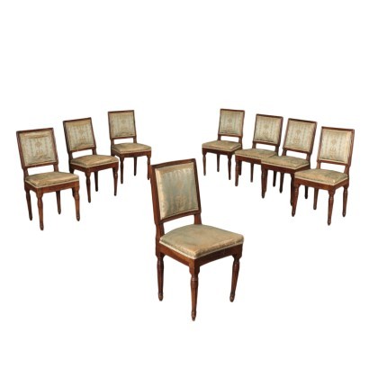 Group Of Eight Neoclassical Chairs Walnut Italy Second Half 1700