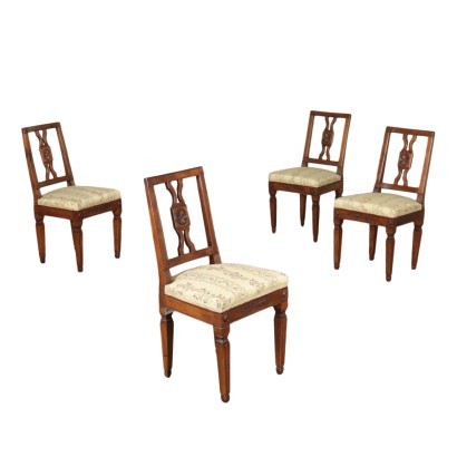 Groupe de 4 Chaises Néoclassique Noyer - Italie XVIII Siècle