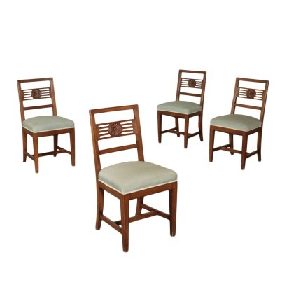 Group Of Four Chairs Empire Walnut Italy 19th / 20th Century