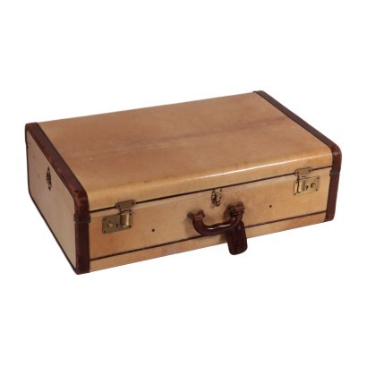 Vintage Parchment Suitcase 1960s-1970s