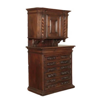 Readjusted Baroque Cupboard Walnut and Fir Italy 20th Century