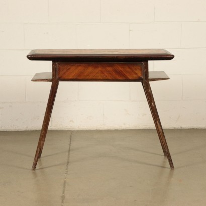 Small Table Solid Beech and Mahogany Veneer Italy 1950s