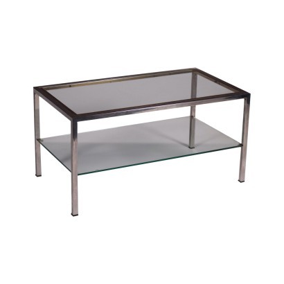 Coffee Table Chromed Metal Glass Italy 1970s