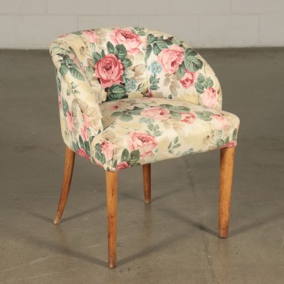 Fauteuil et Tabouret Rembourrage Tissu Hêtre Italie Années 40-50